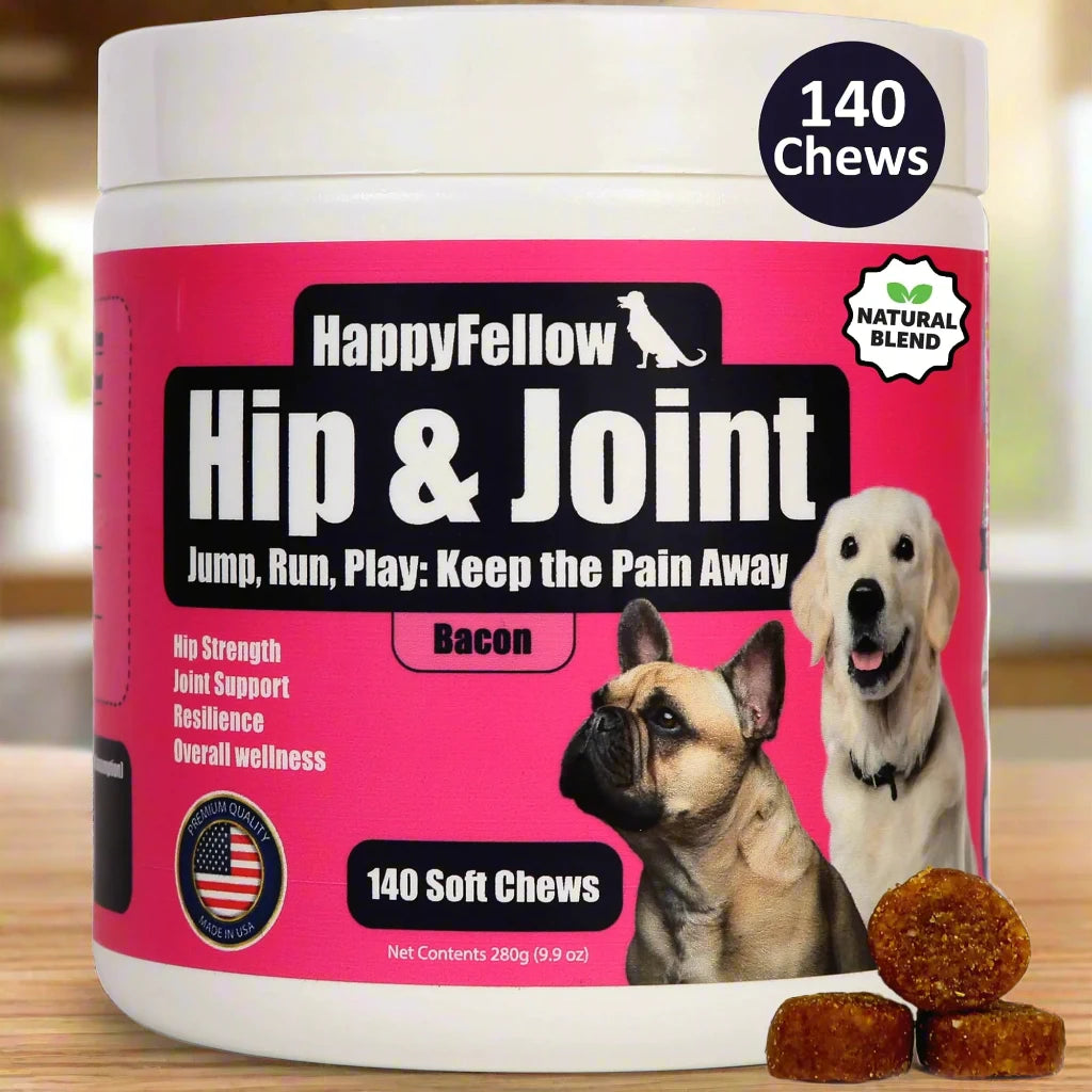 HappyFellow Hip and Joint Supplement for Dogs - Chondroitin Glucosamine for Dogs Dog Joint Supplement - Dog Vitamins and Supplements - 140 Soft Chews
