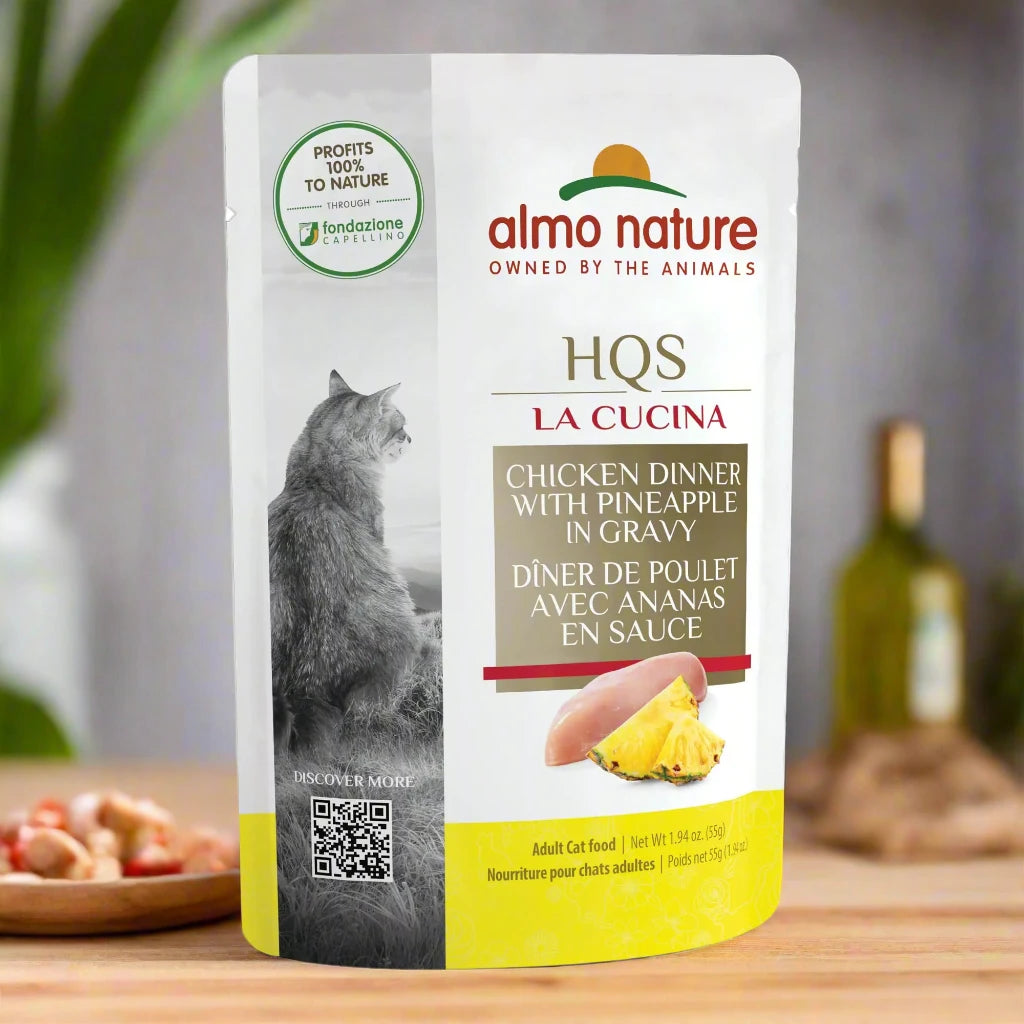 almo nature HQS La Cucina Chicken with Pineapple in Gravy Grain Free Additive Free Adult Cat Wet Food Shredded Pouches 24 x 55g/194 oz