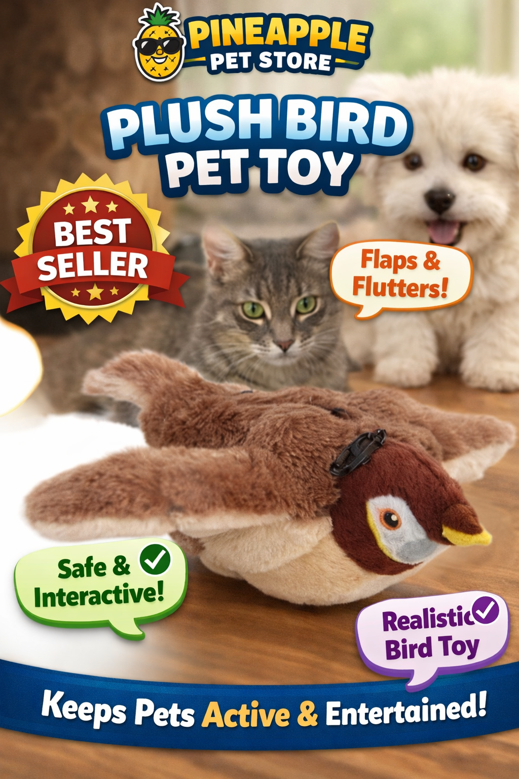 Auto-Bounce plush Bird Pet Toy