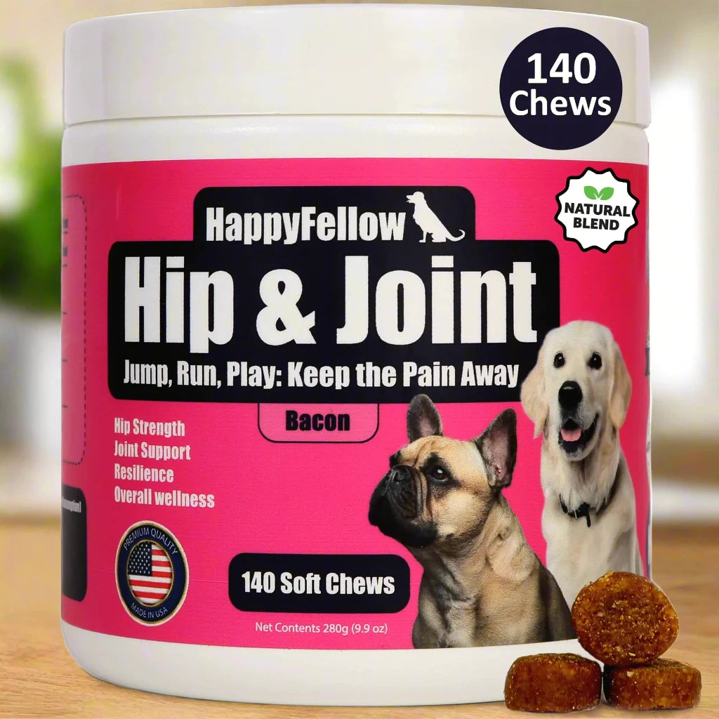 HappyFellow Hip and Joint Supplement for Dogs - Chondroitin Glucosamine for Dogs Dog Joint Supplement - Dog Vitamins and Supplements - 140 Soft Chews