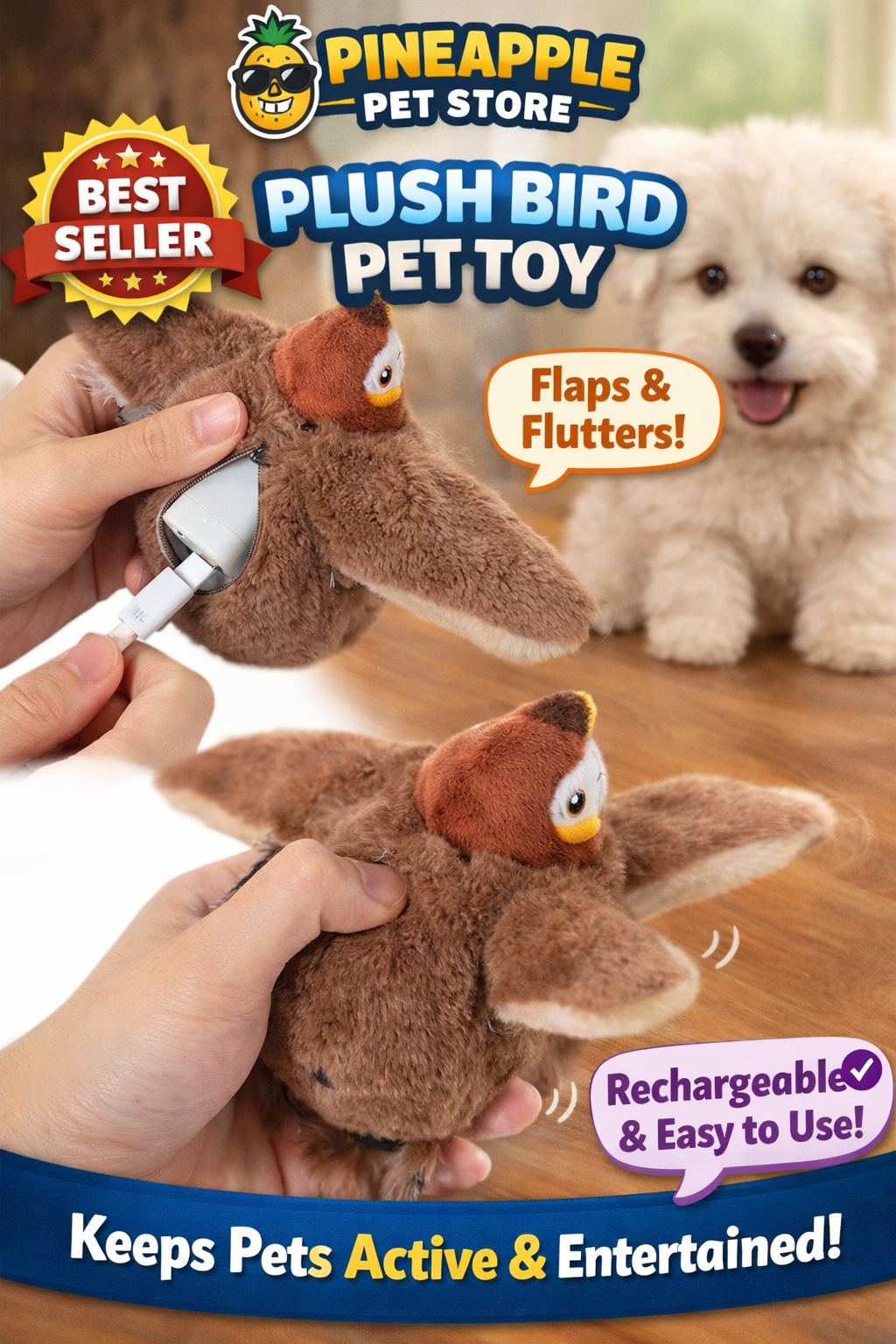 Auto-Bounce plush Bird Pet Toy