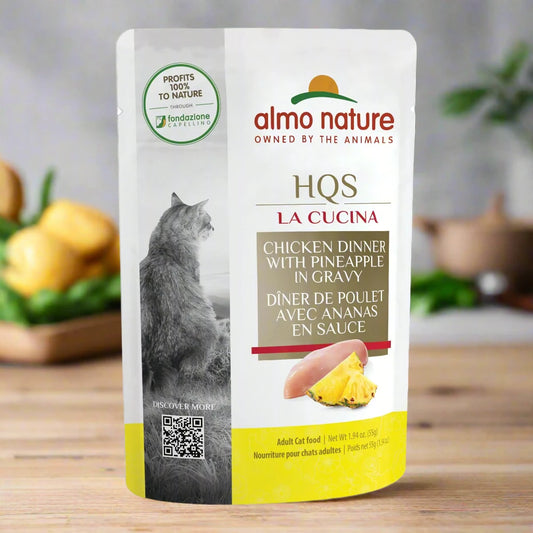 almo nature HQS La Cucina Chicken with Pineapple in Gravy Grain Free Additive Free Adult Cat Wet Food Shredded Pouches 24 x 55g/194 oz