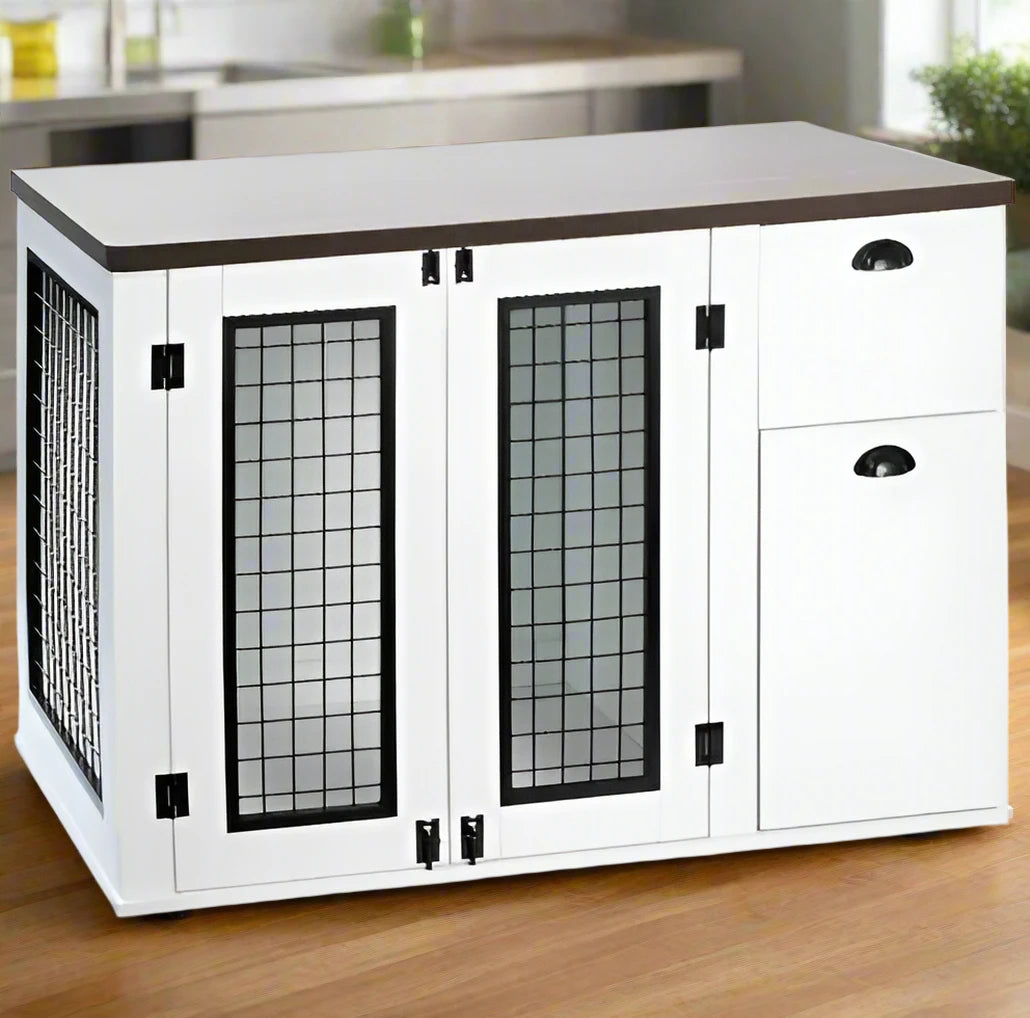 Furniture Style Dog Cage, Wooden Dog Cage, Double Door Dog Cage, Side Cabinet Dog Cage, Dog Crate