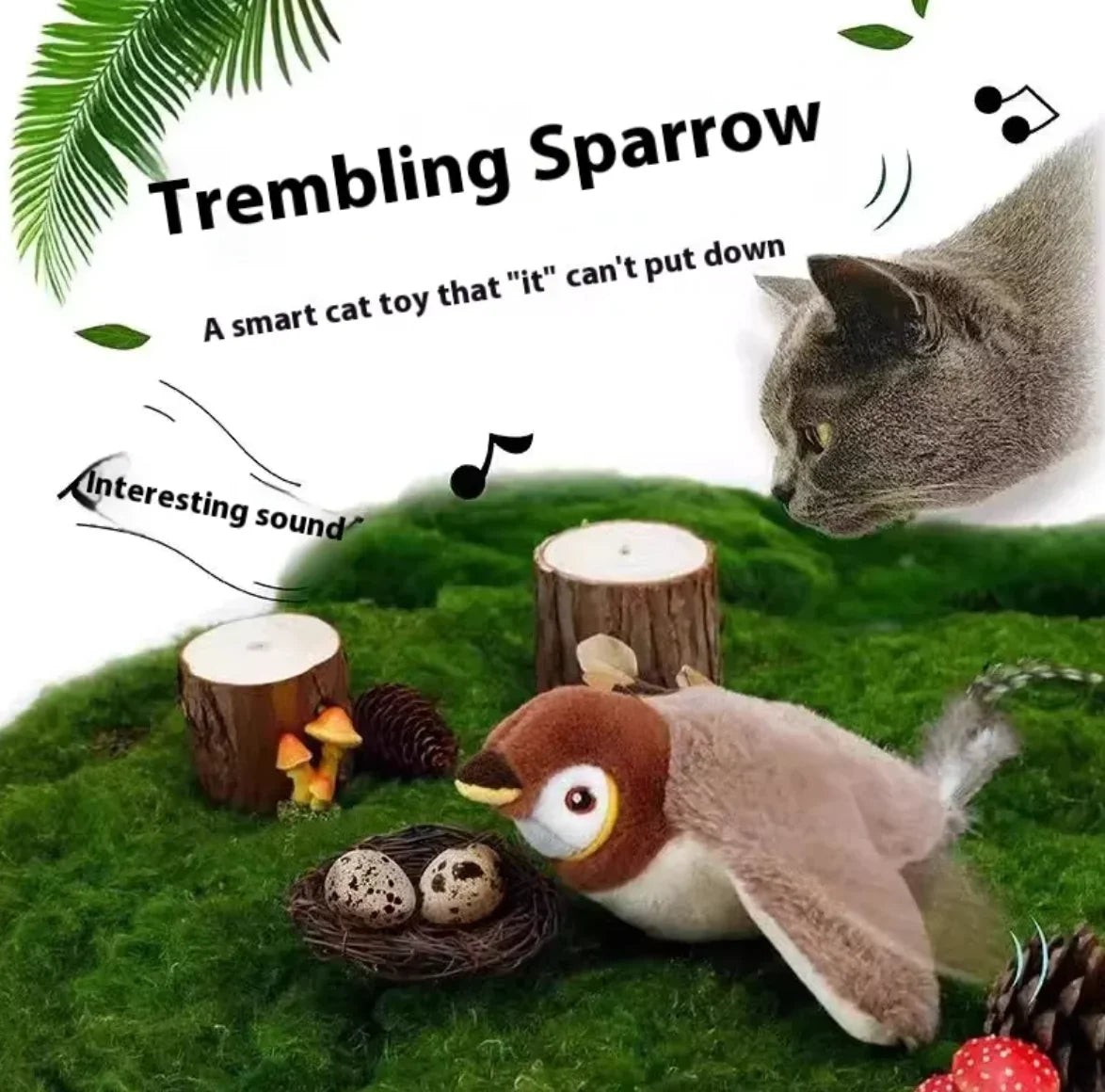 Auto-Bounce plush Bird Pet Toy